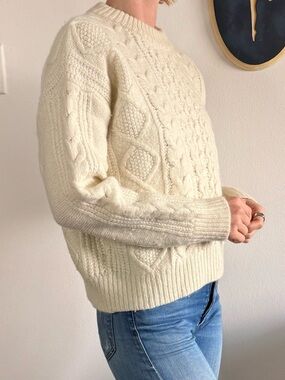 Classic Cream Cable Knit Crewneck Sweater - Women's